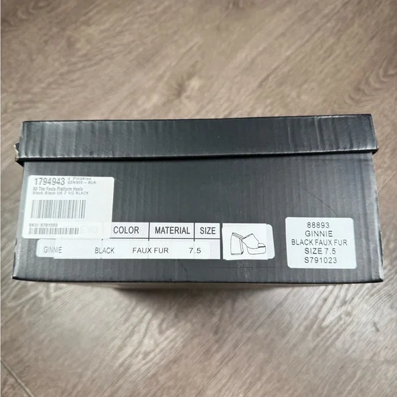 Black Platform Faux Fur Mule Slide Heels - Picture 8 of 8